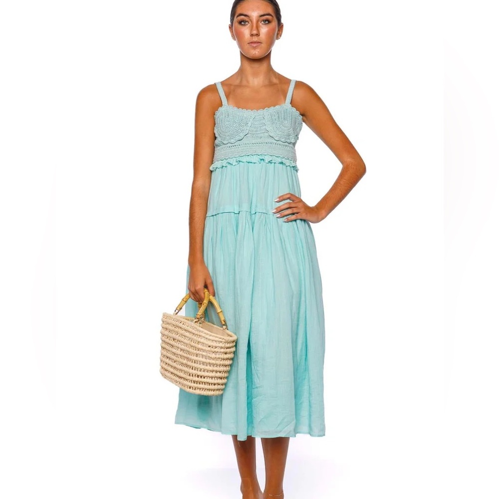 Ulla Johnson Handmade NWOT Beryl Green Crochet Ruffle Gisella Midi Dress Size 14